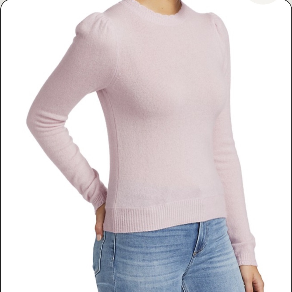 Frame Madeline Cashmere Sweater Color is light pink/purple scalloped neck Small